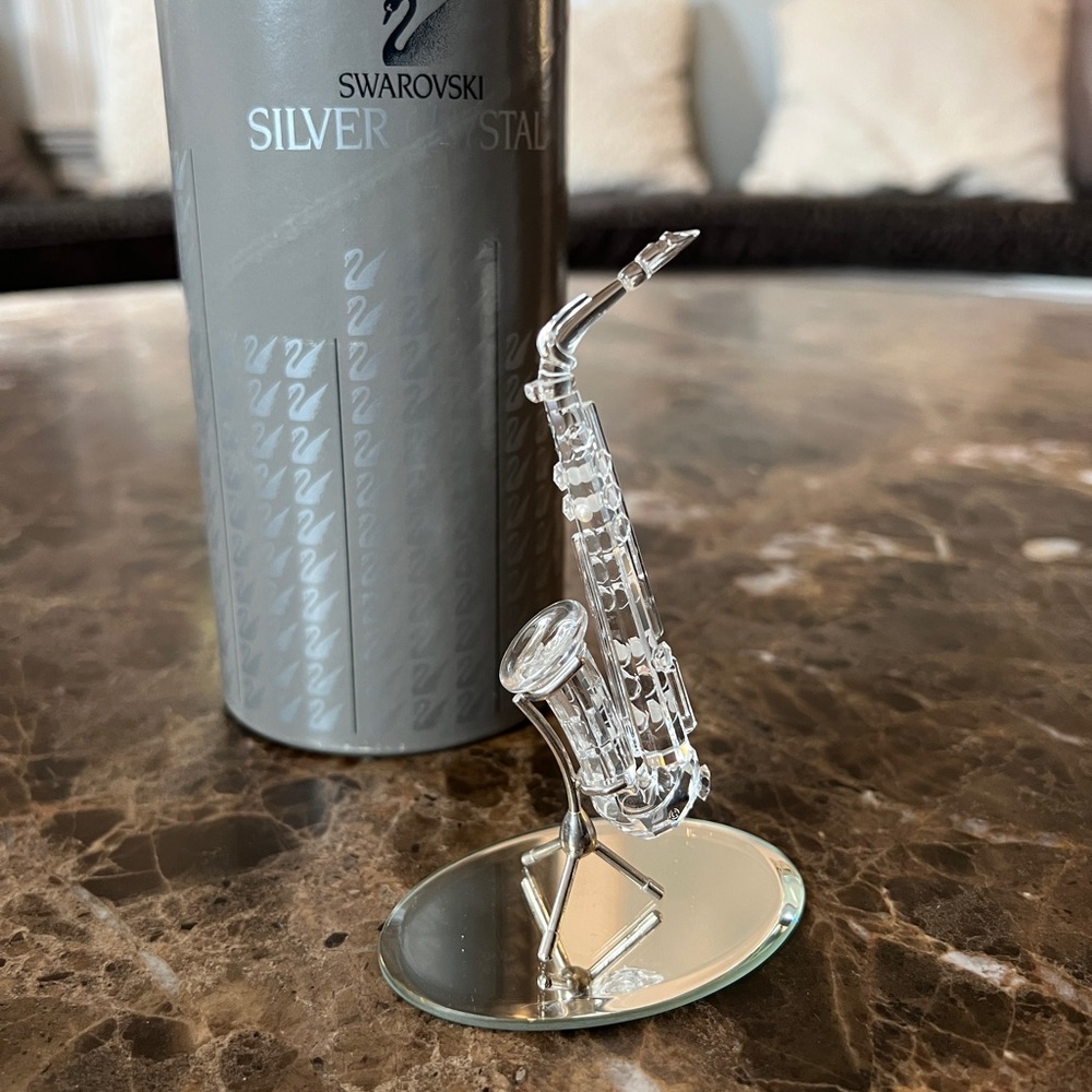 Swarovski Crystal Saxophone with stand #7477, with mirror base and orig box